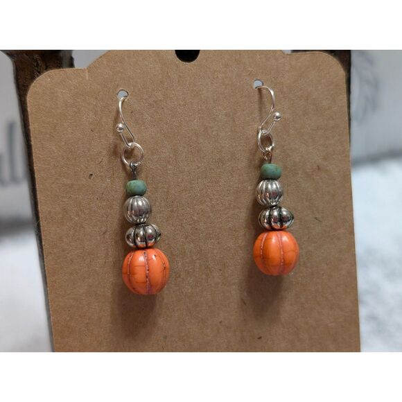 Beaded Mini Pumpkin Stack Earrings - Picture 1 of 3